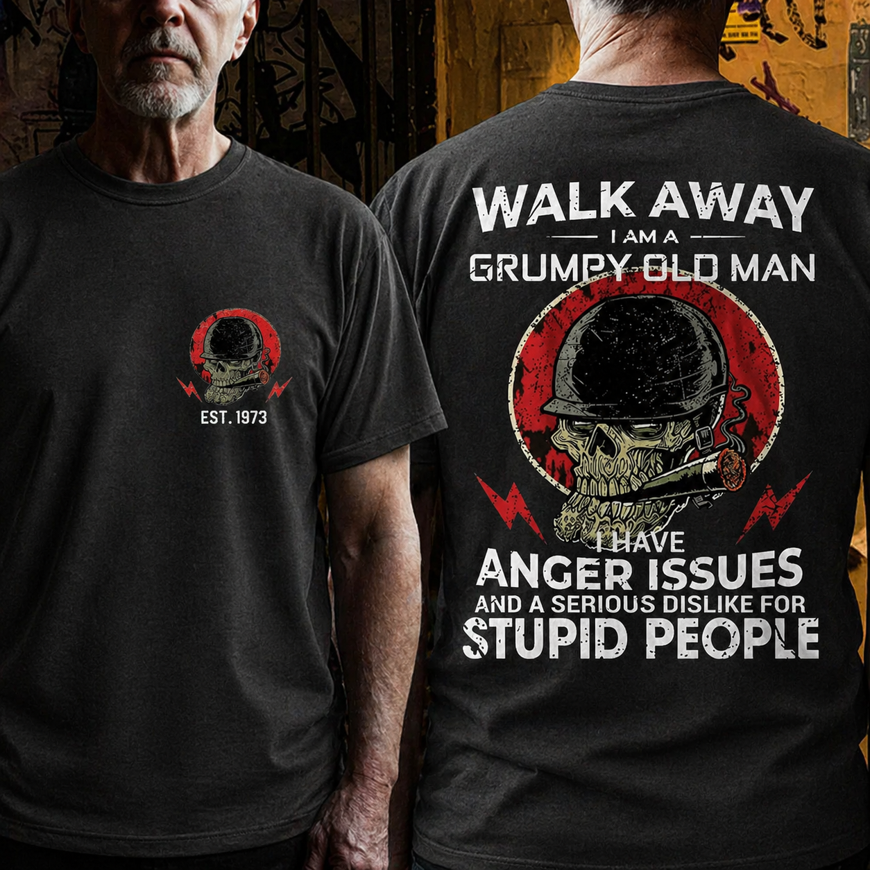 Custom EST. YEAR Grumpy Old Man Skull Print T-Shirt
