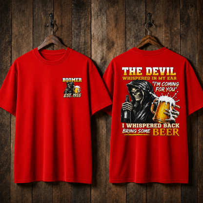 The Devil WhisperedTM Boomer/Gen X Beer T-Shirt | Custom EST Year Grim Reaper Tee
