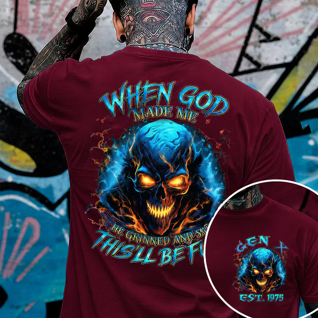 Generation X When God Made Me Custom Year Skull Cotton T-shirt | Breathable & Soft