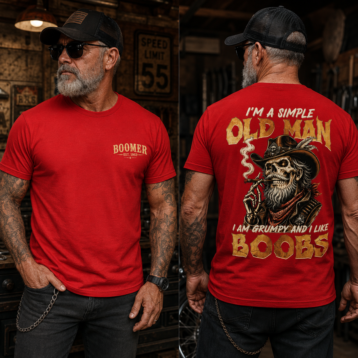 I'm A Simple Old Man I Am Grumpy And I Like Boobs T-Shirt | Boomer/Gen X Graphic Tee