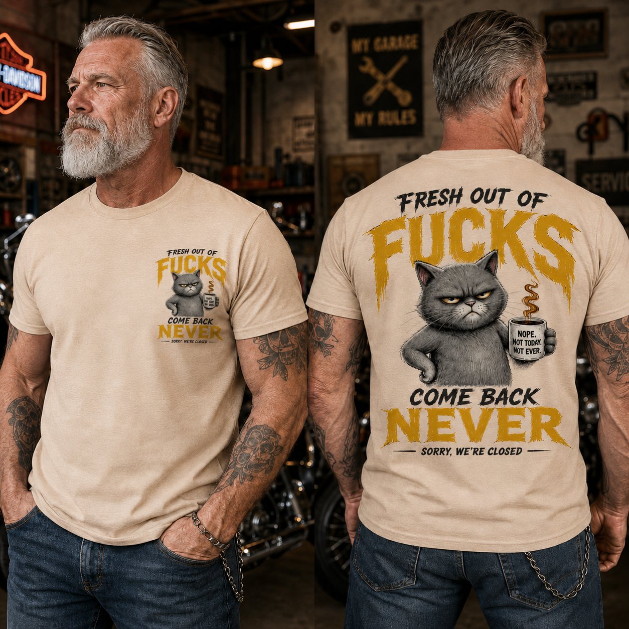 Fresh Out Of F*cks Cat Dad Graphic Tee – Come Back Never Funny Cat Shirt