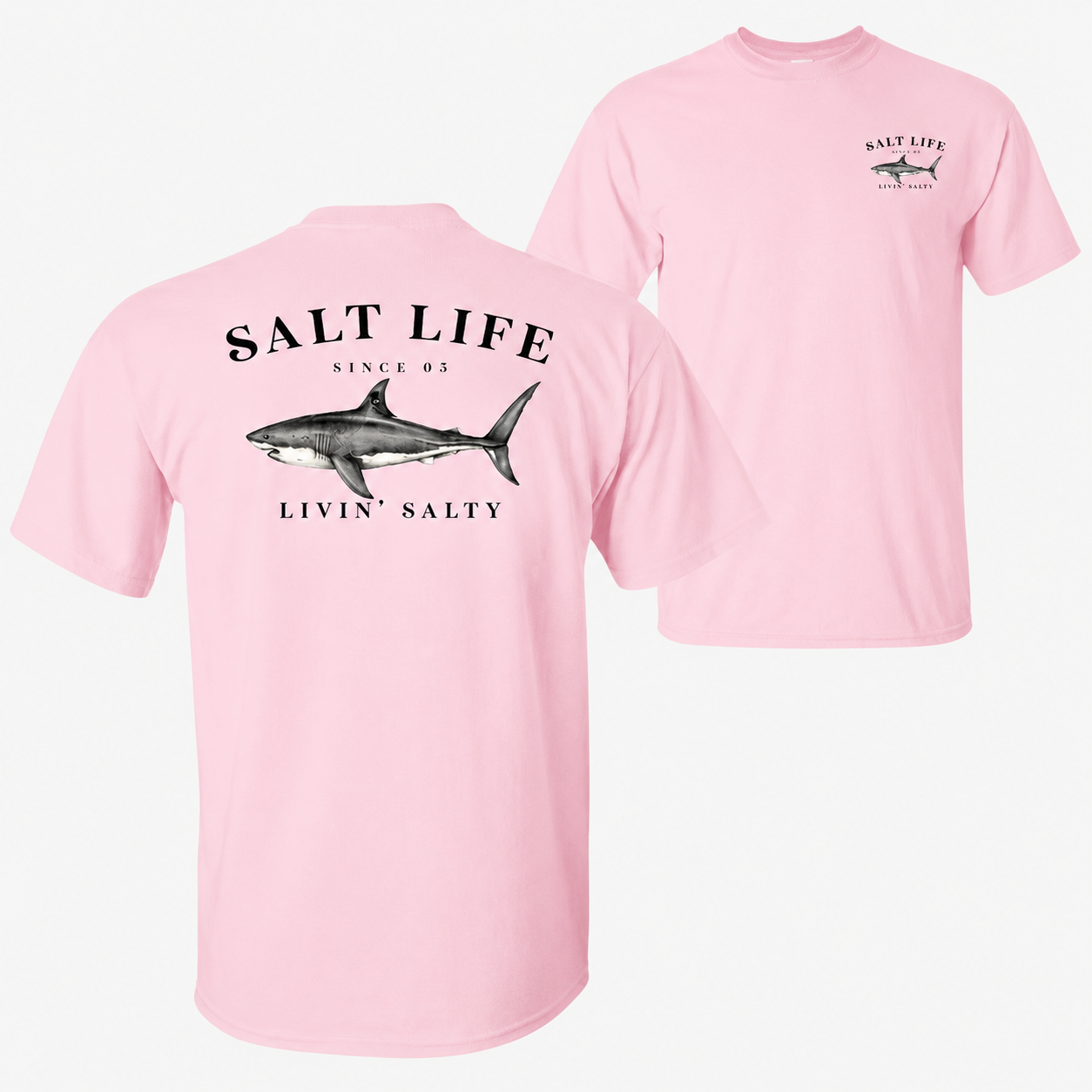 Salt Life Livin Salty Shark Fishing T Shirt for Men, Breathable Offshore Angler Tee, Ocean Lifestyle Top, Trendy Outdoor Beach Vacation Outfits Going Out Outfit