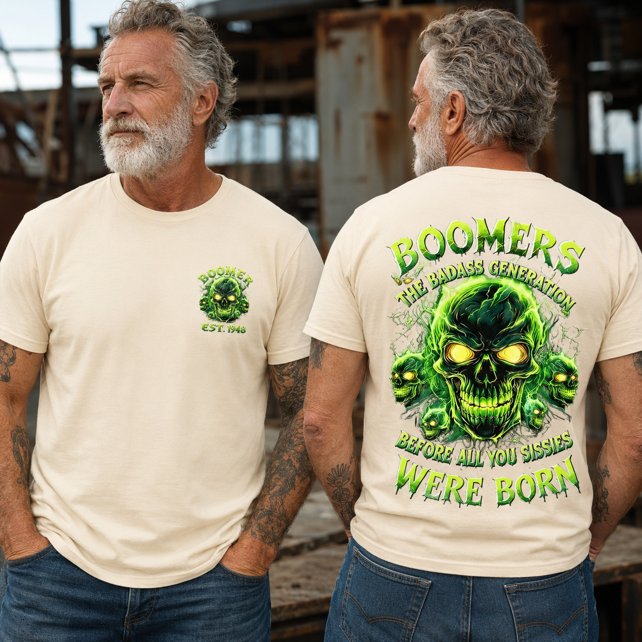 Boomers The Badass Generation Before All You Sissie Were Born Custom Year Skull T-shirt Crewneck Breathable