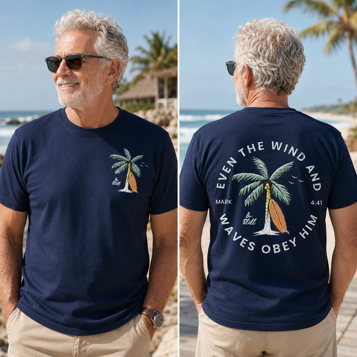 Mark 4:41 Be Still Palm Tree Faith T-Shirt