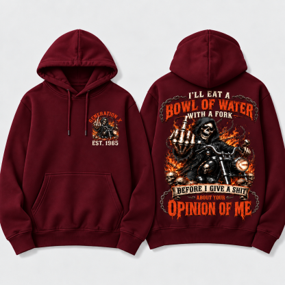Personalized Year 1965-1980 I'll Eat A Bowl Of Water With A Fork Hoodie, Biker Skull Graphic Hoodie