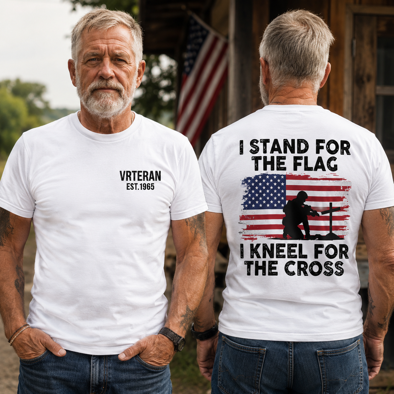 I Stand For The Flag I Kneel For The Cross American Flag Patriotic Graphic T Shirt