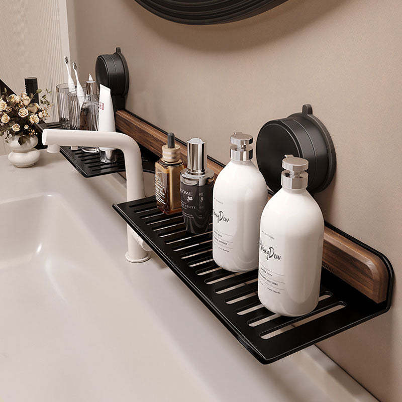 No-Drill Walnut Aluminum Faucet Rack: Hollow Drainage & Heavy-Duty