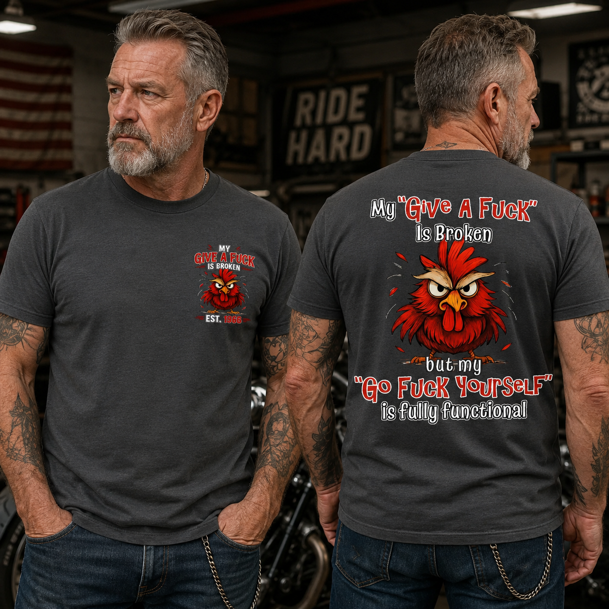 My “Give A F*ck” Is Broken Funny Rooster Graphic Tee | Custom EST Year Shirt