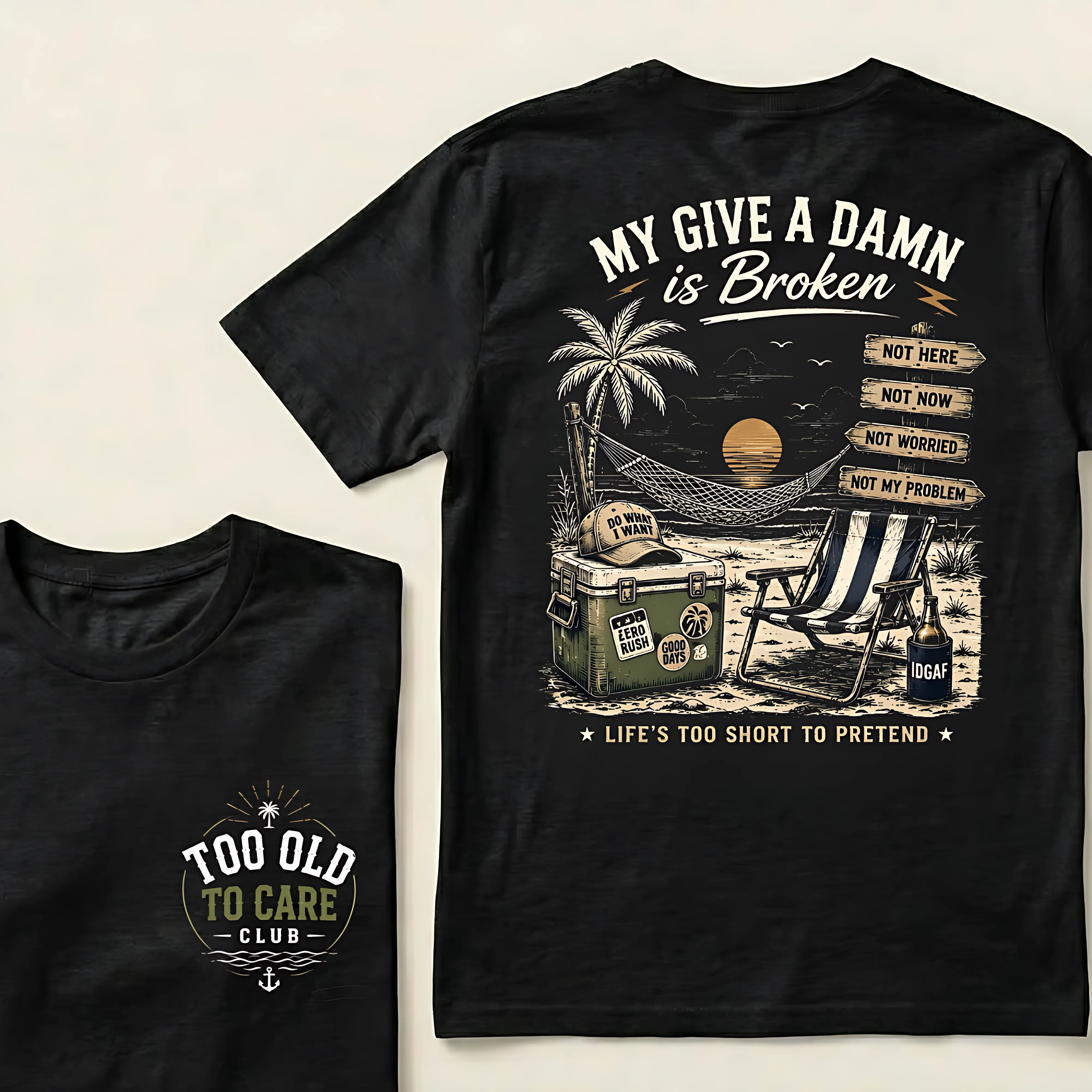 My Give A Damn Is Broken Beach Retro T-Shirt