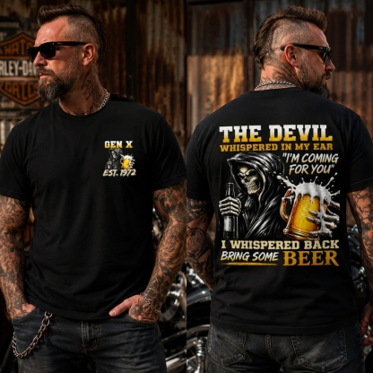The Devil WhisperedTM Boomer/Gen X Beer T-Shirt | Custom EST Year Grim Reaper Tee
