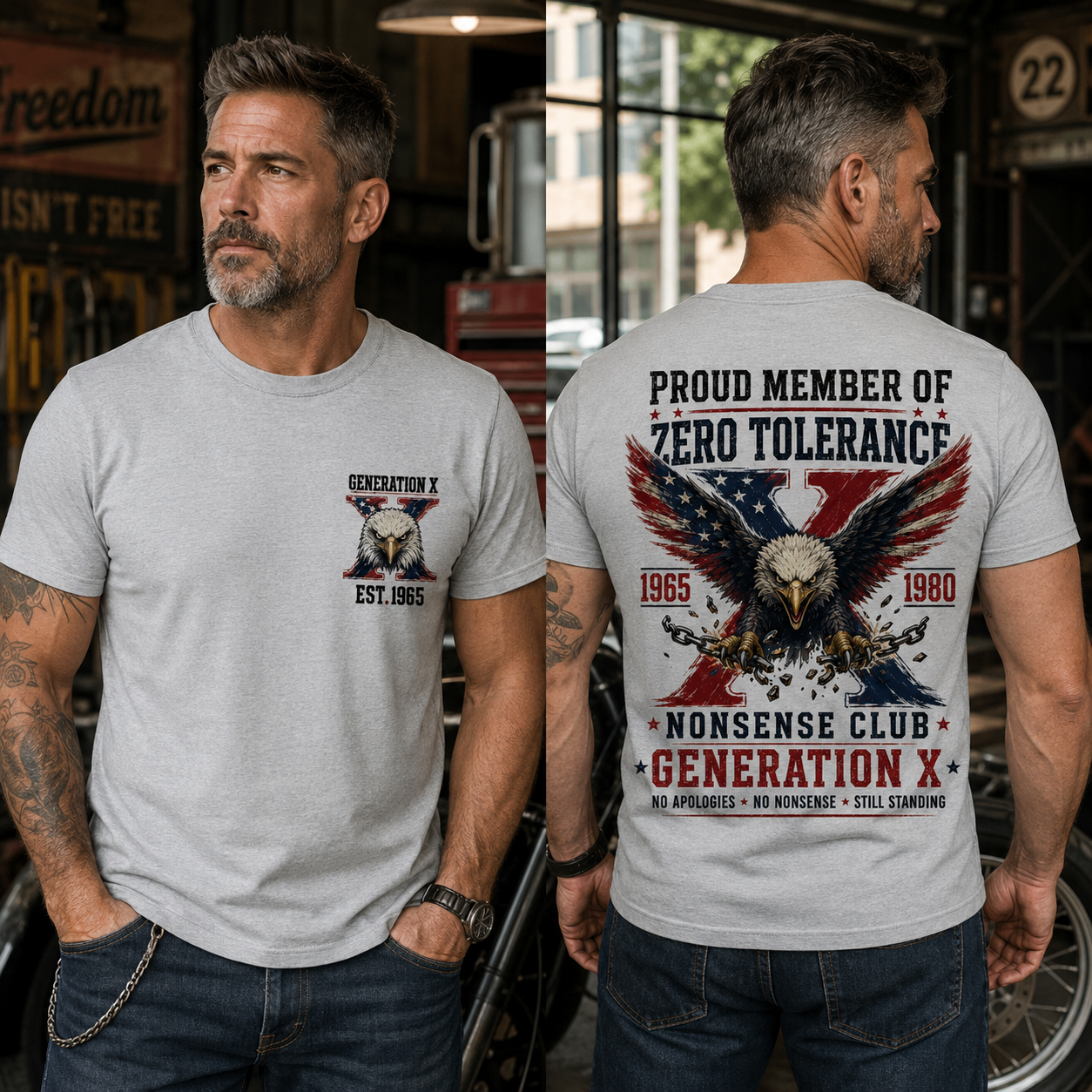Proud Member Of Zero Tolerance Nonsense Club Generation X 1965-1980 American Flag Eagle Breaking Chains Patriotic T-Shirt