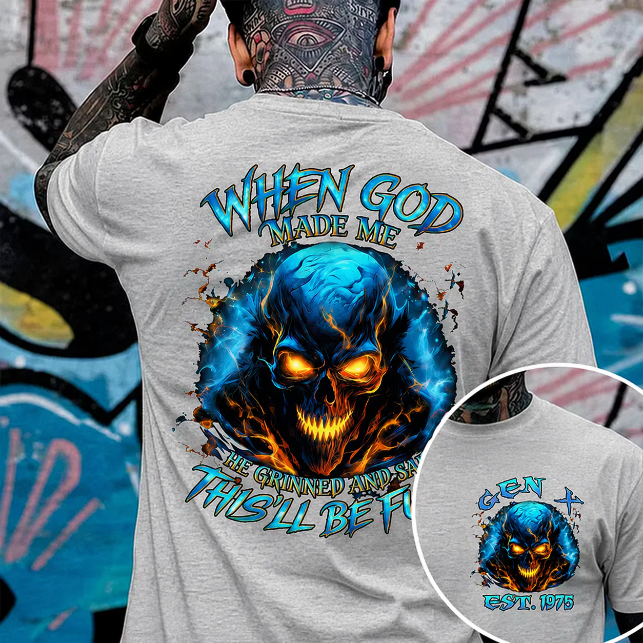 Generation X When God Made Me Custom Year Skull Cotton T-shirt | Breathable & Soft