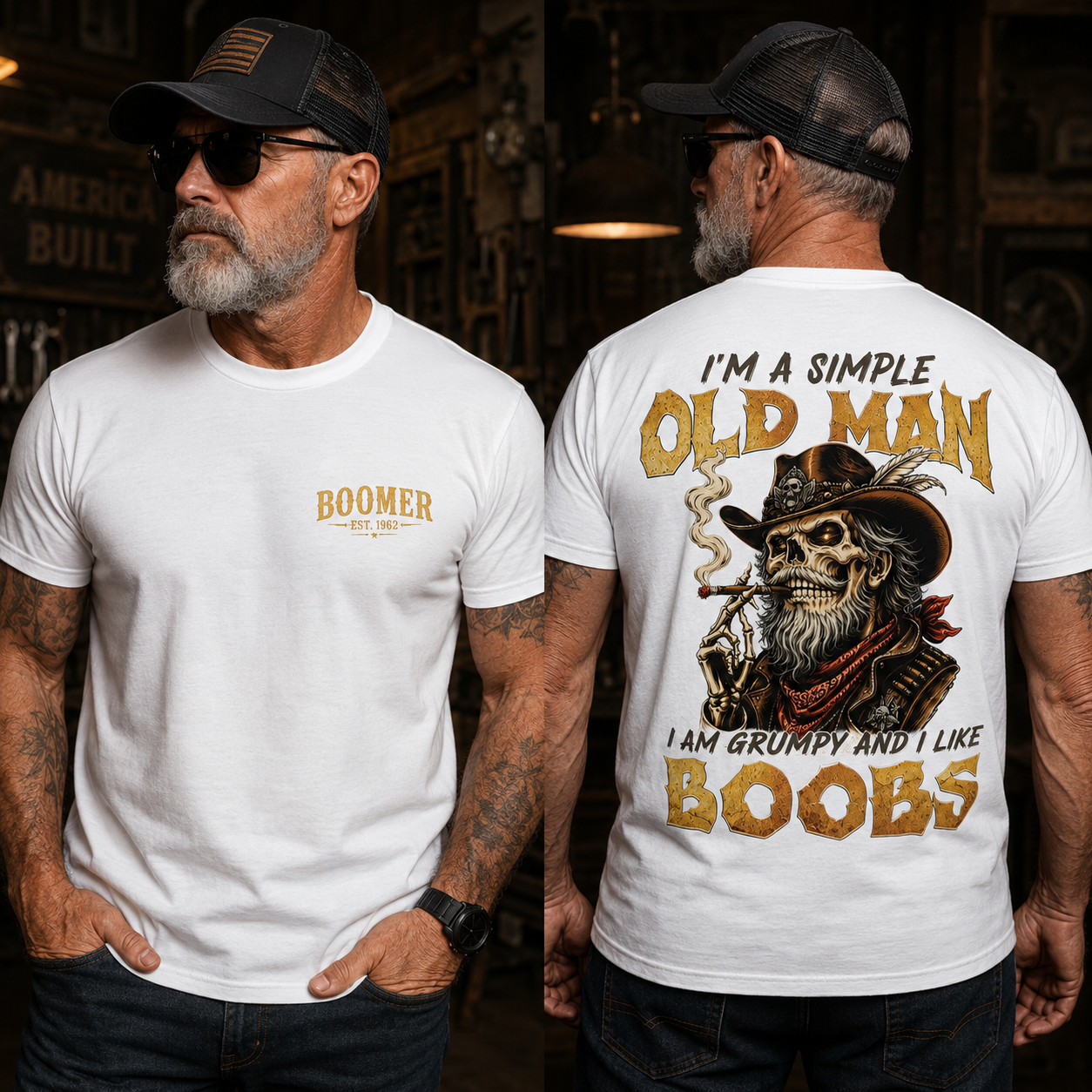 I'm A Simple Old Man I Am Grumpy And I Like Boobs T-Shirt | Boomer/Gen X Graphic Tee