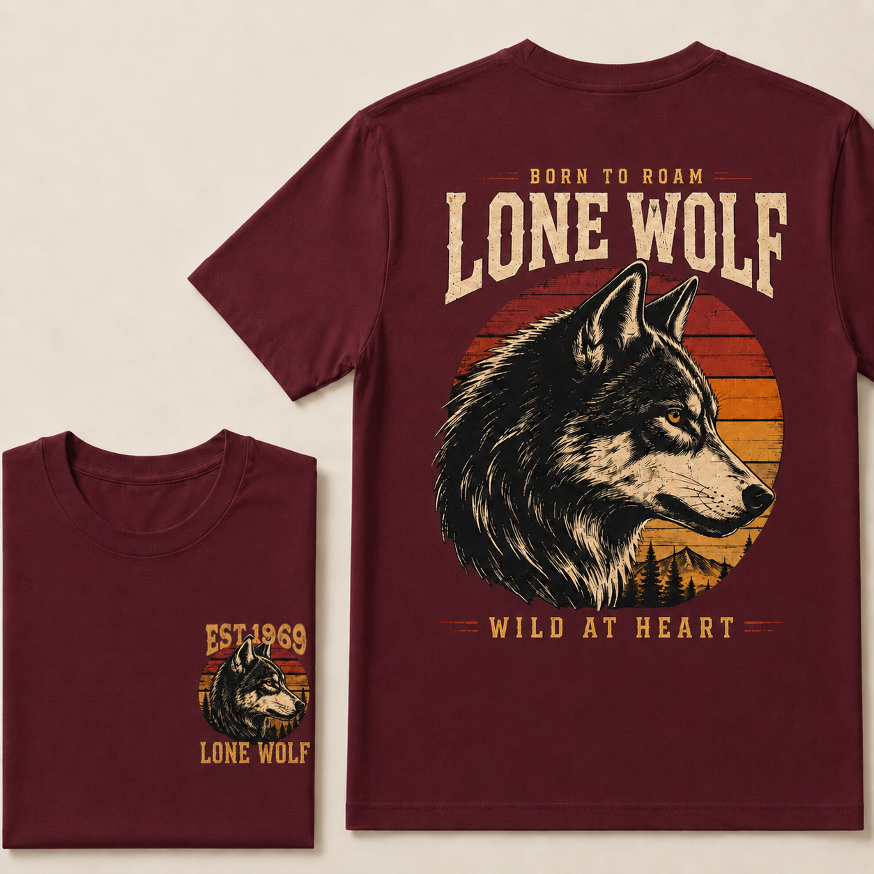 Custom Est.Year Born To Roam Lone Wolf Wild At Heart T‐Shirt