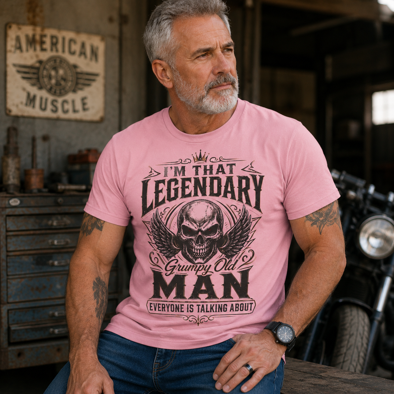 Im That Legendary Grumpy Old Man Biker Outfit Vintage Skull Biker T Shirt
