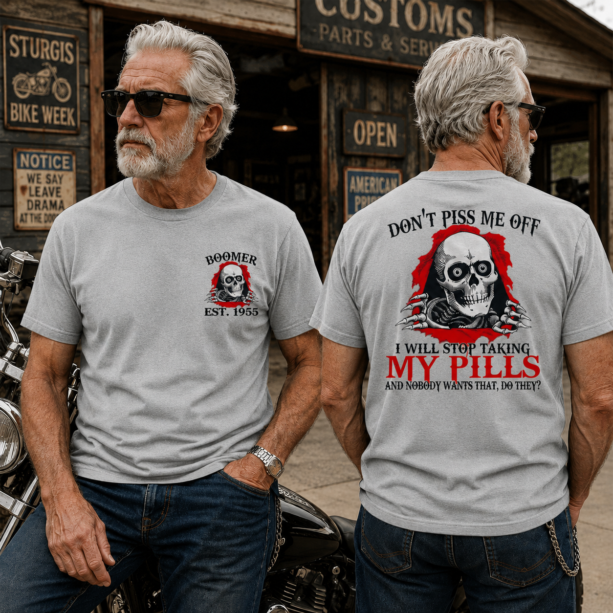Custom Year Of Birth T-shirt, Don't Piss Me Off — No Pills, No Peace