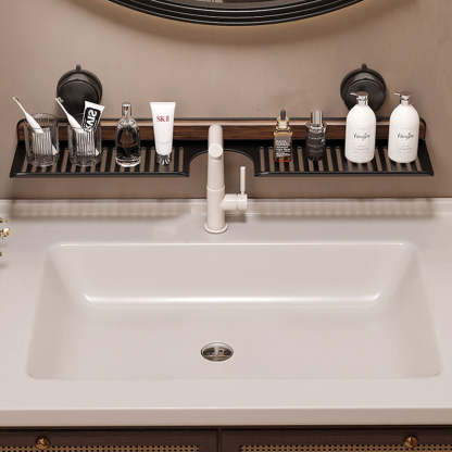 No-Drill Walnut Aluminum Faucet Rack: Hollow Drainage & Heavy-Duty