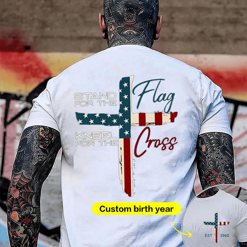 Patriotic Christian Faith T-Shirt – Stand for Flag Kneel for Cross Religious American Pride Cross Design Tee