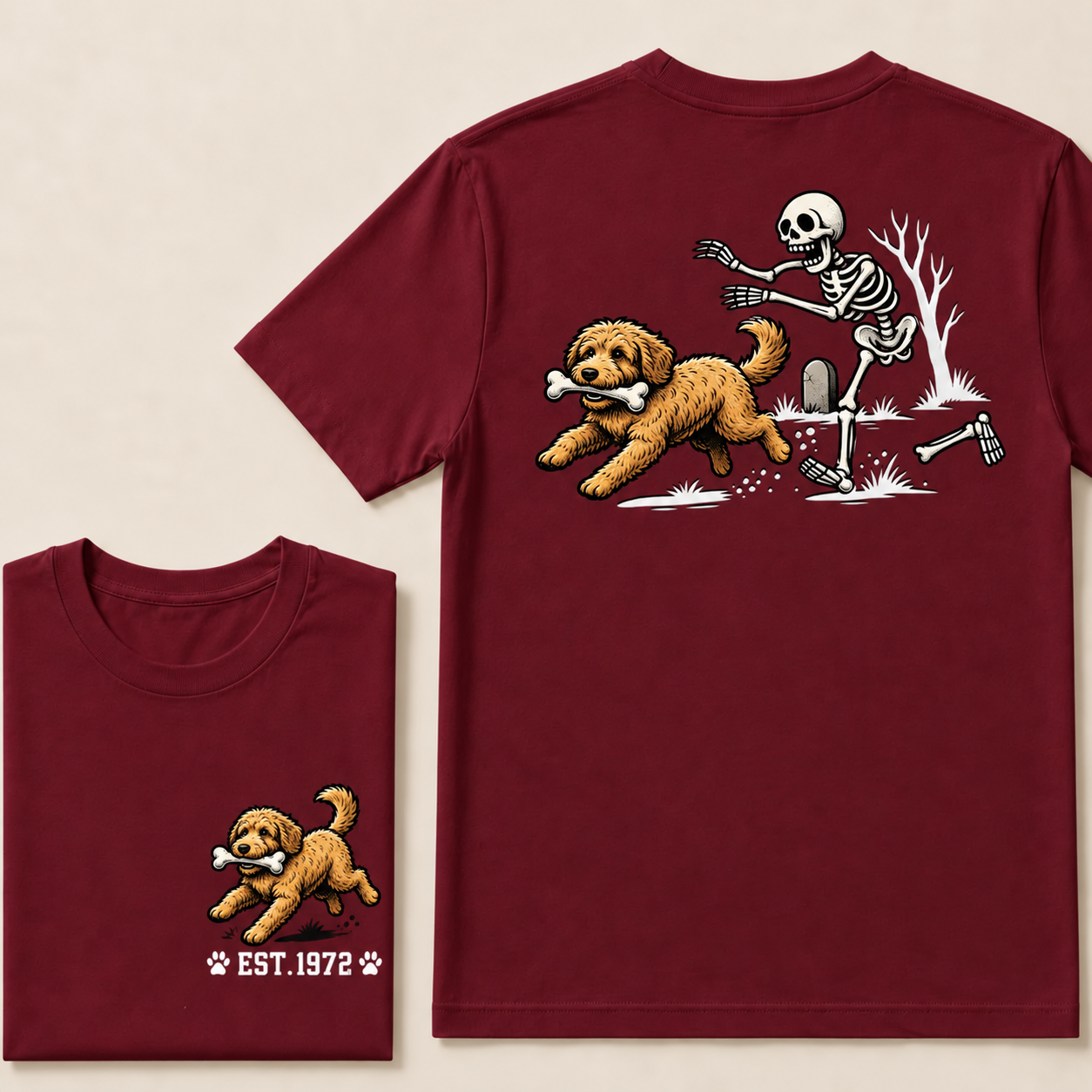 Custom Est.Year Dog Stealing Bone From Skeleton T‐Shirt