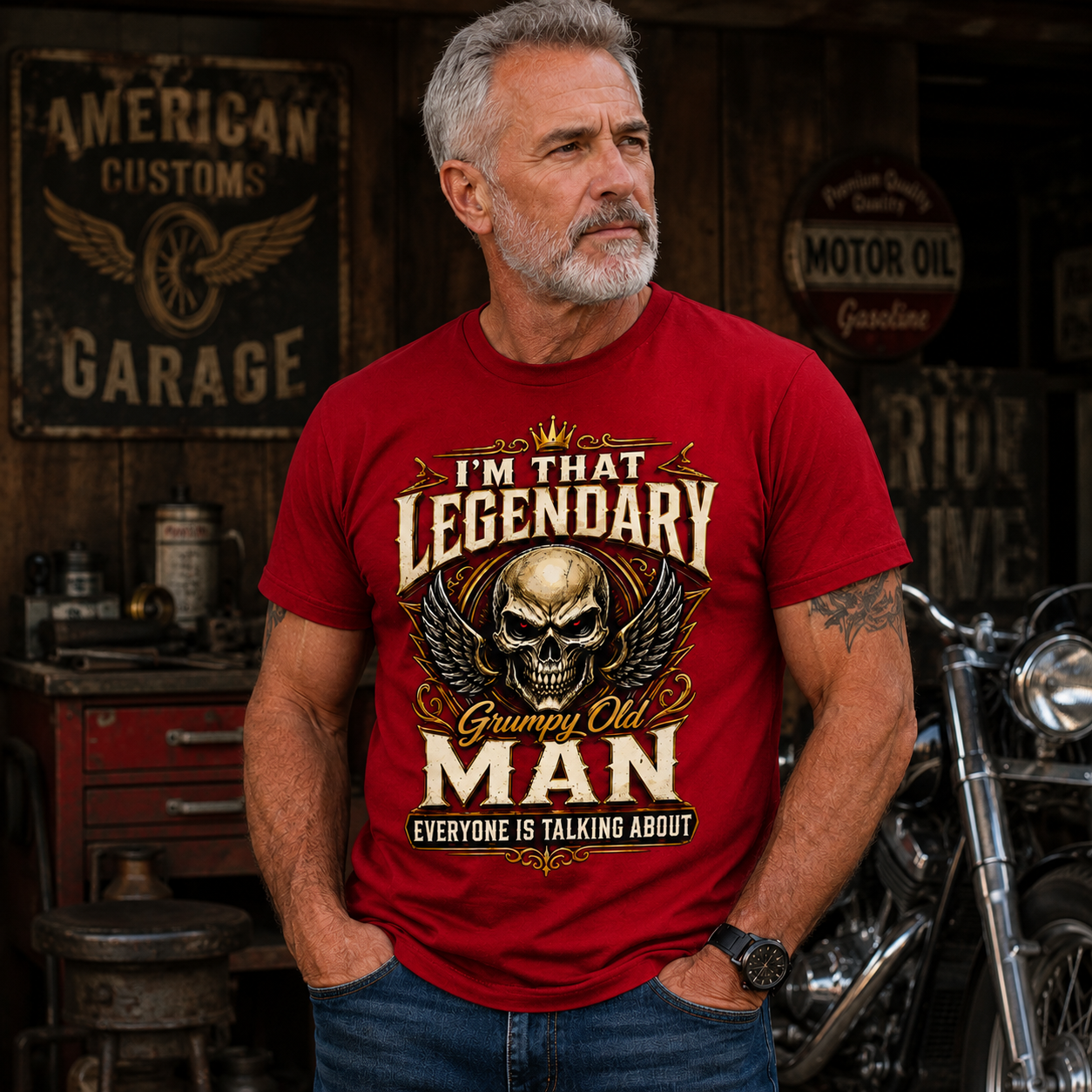Im That Legendary Grumpy Old Man Biker Outfit Vintage Skull Biker T Shirt