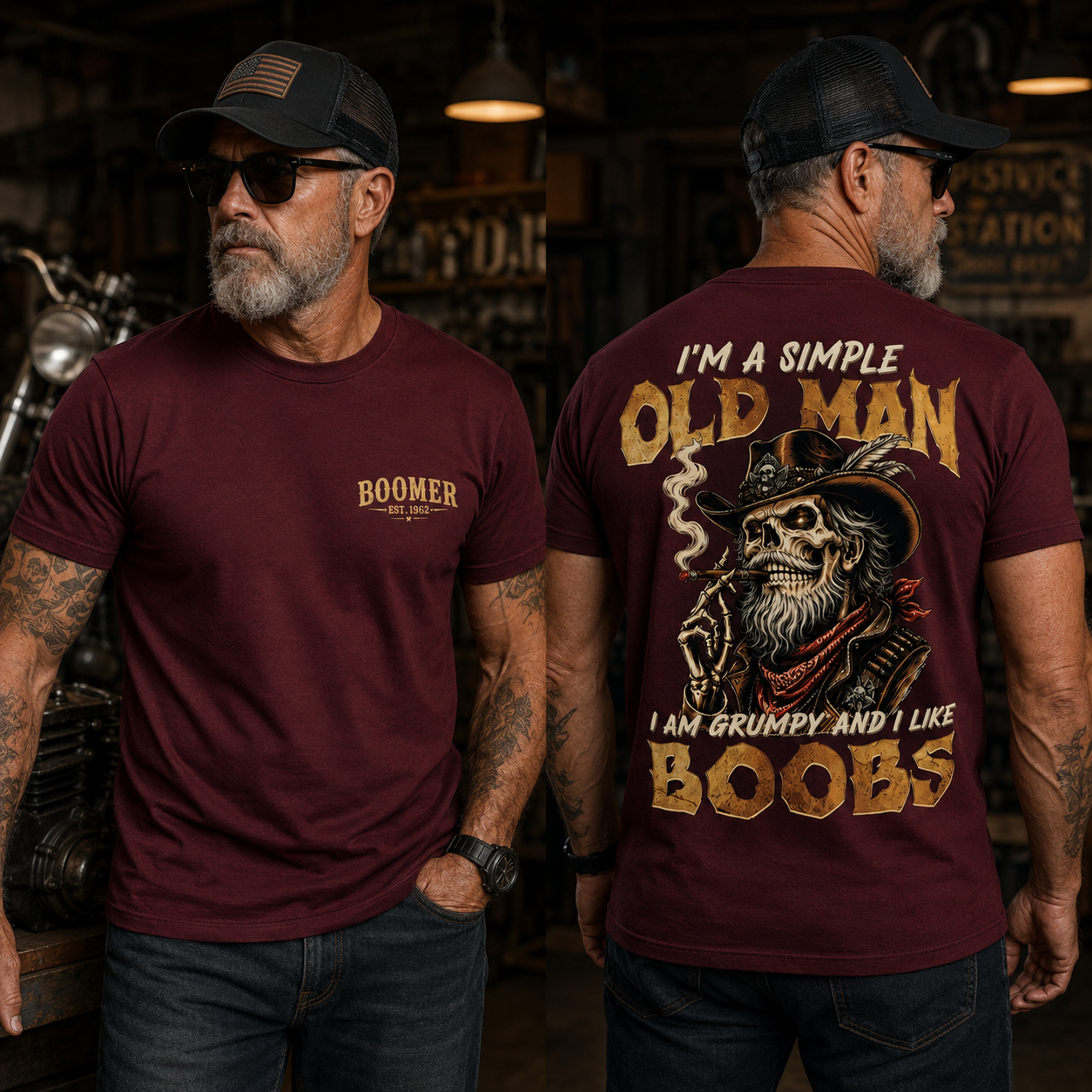 I'm A Simple Old Man I Am Grumpy And I Like Boobs T-Shirt | Boomer/Gen X Graphic Tee