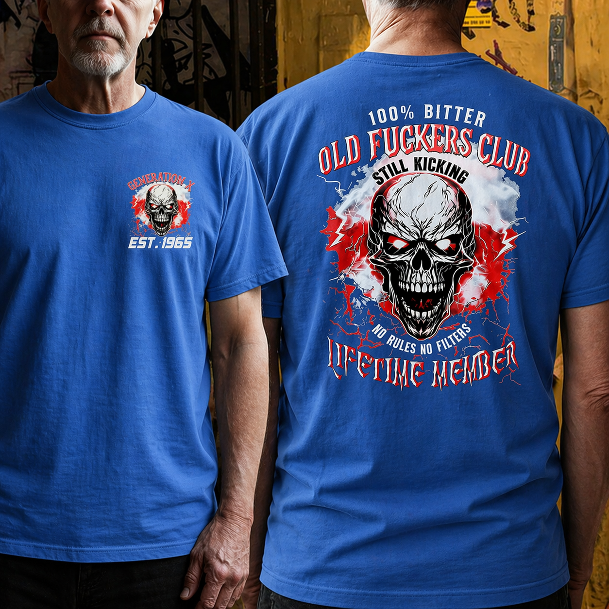 100% Bitter Old F*** Club Hardcore Biker Style | Skull Graphic Boomer/Gen X/Y T-Shirts