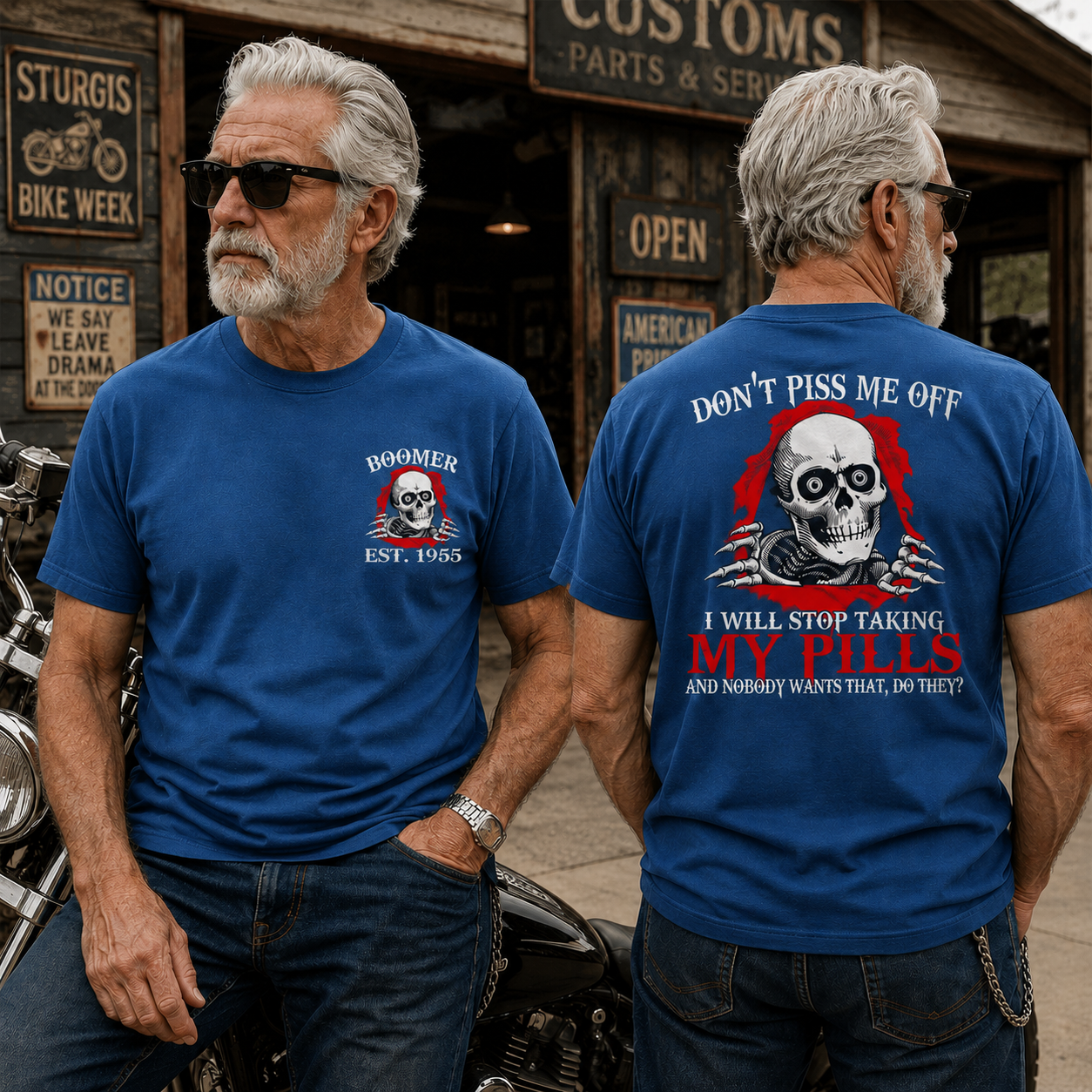 Custom Year Of Birth T-shirt, Don't Piss Me Off — No Pills, No Peace