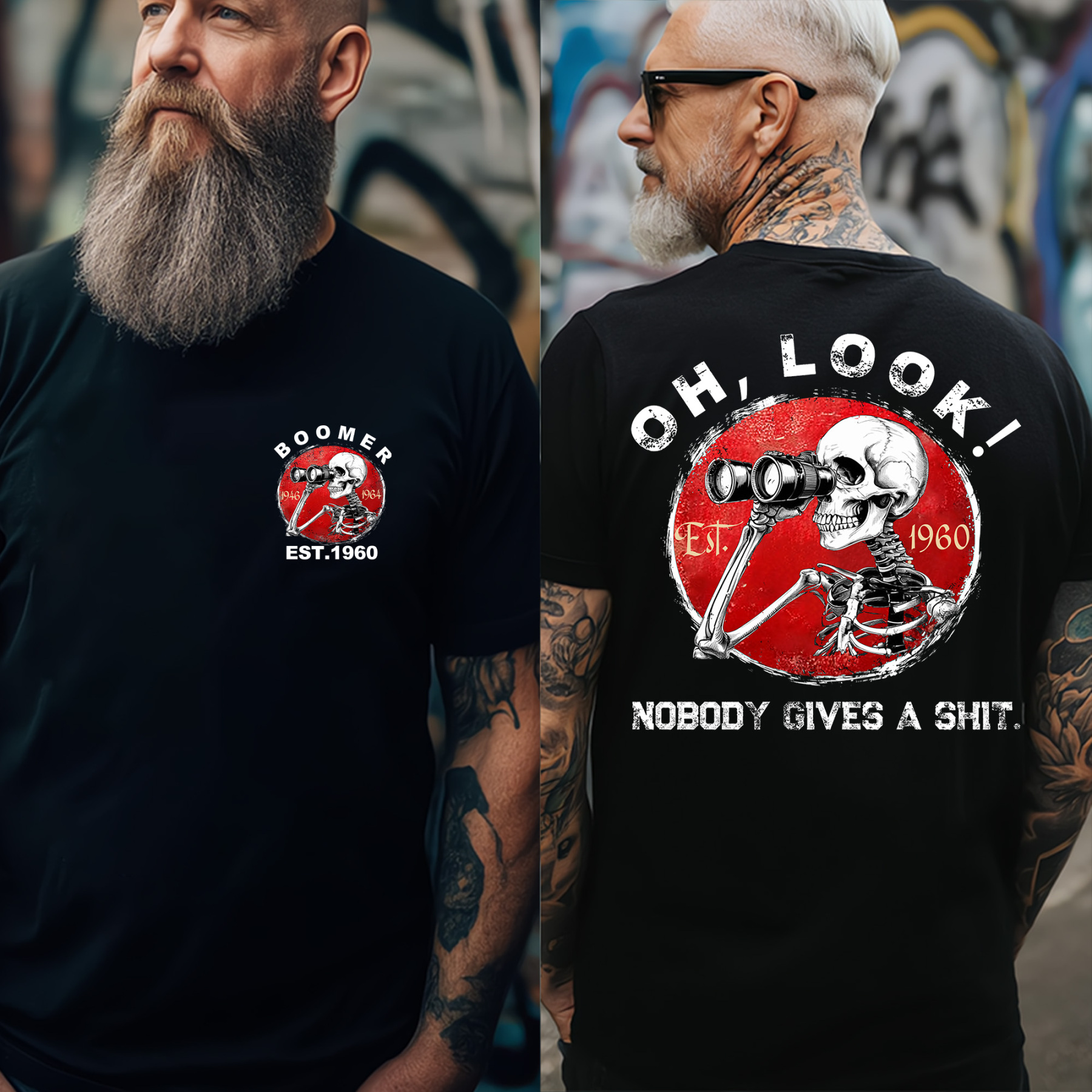 Generation X/Boomer 2 Side T-shirt, Oh Look Nobody Gives A Shit Print T-Shirt