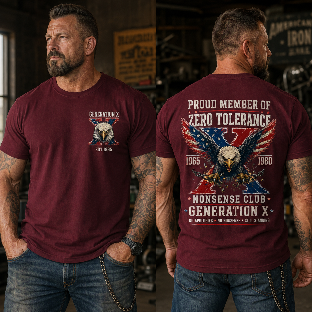 Proud Member Of Zero Tolerance Nonsense Club Generation X 1965-1980 American Flag Eagle Breaking Chains Patriotic T-Shirt