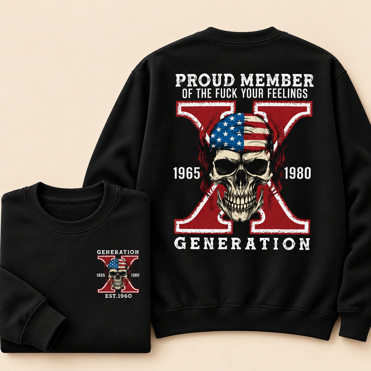 Custom Gen X Skull New Printing Crewneck Sweatshirt