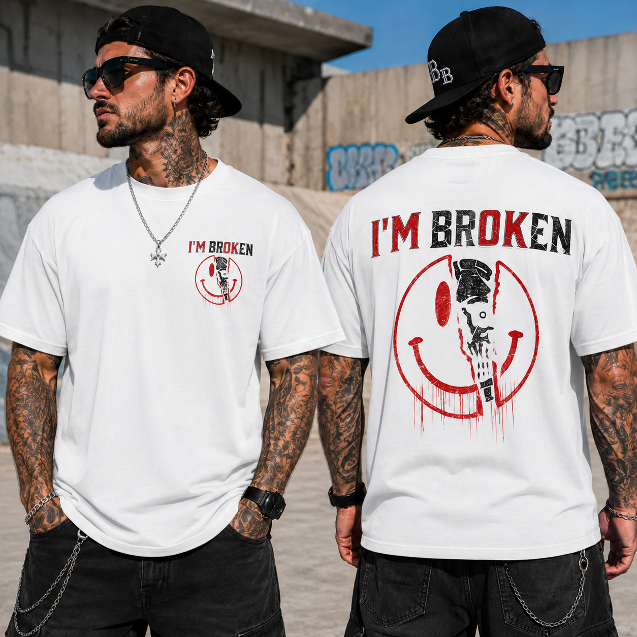 I'm BrokenTM Skull Smiley Graphic T-Shirt