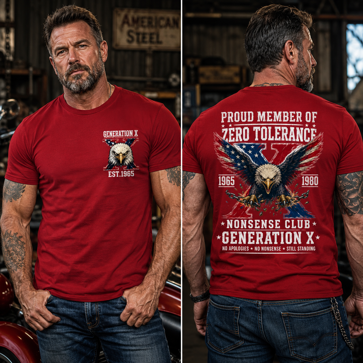 Proud Member Of Zero Tolerance Nonsense Club Generation X 1965-1980 American Flag Eagle Breaking Chains Patriotic T-Shirt
