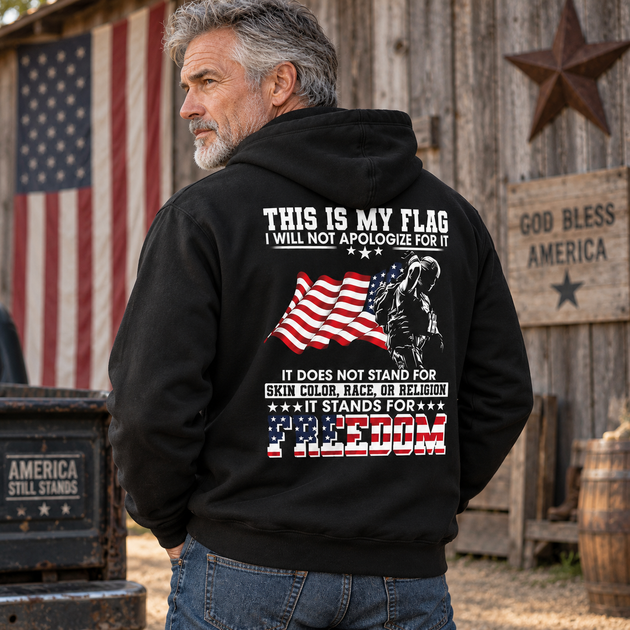 Soldier Silhouette USA Flag Patriotic Hoodie