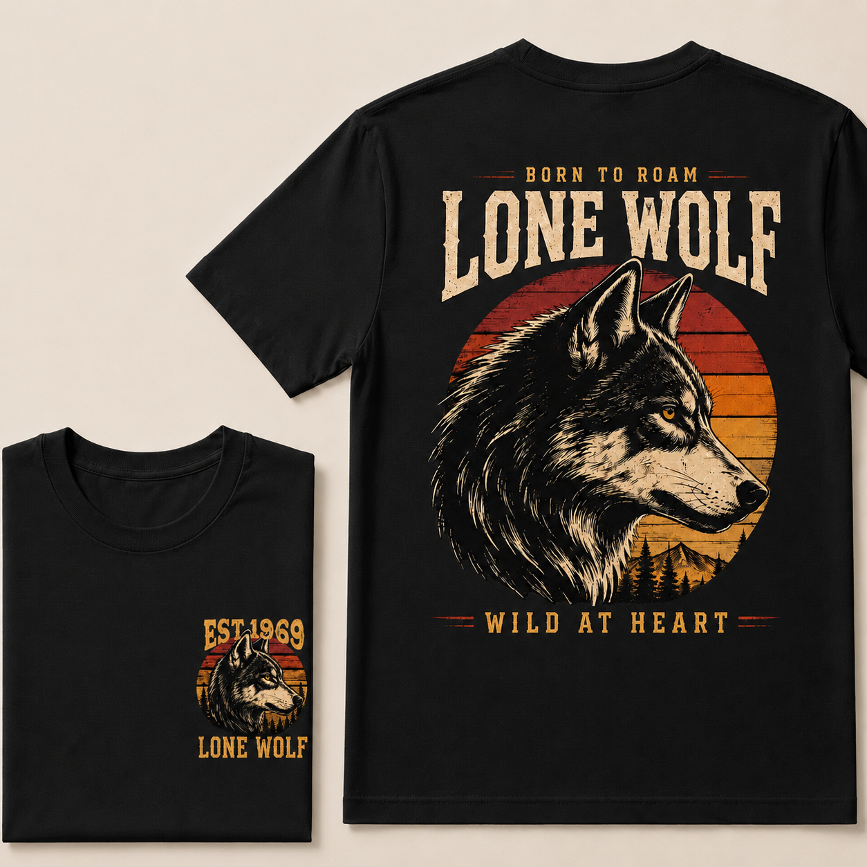 Custom Est.Year Born To Roam Lone Wolf Wild At Heart T‐Shirt
