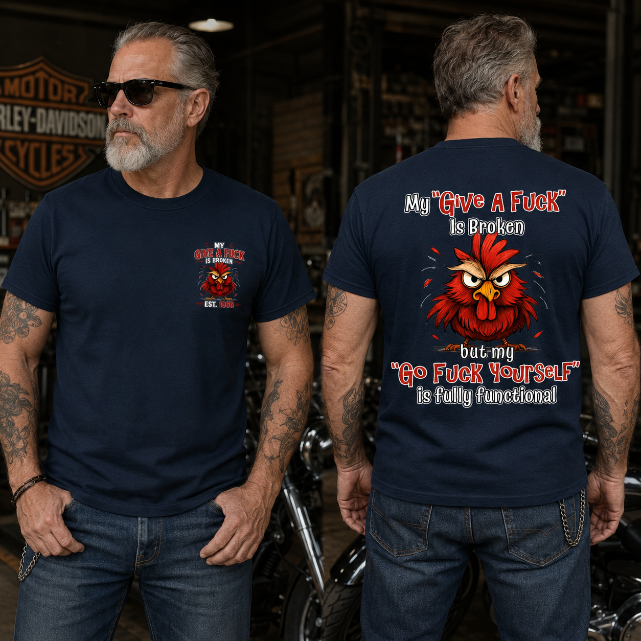 My “Give A F*ck” Is Broken Funny Rooster Graphic Tee | Custom EST Year Shirt