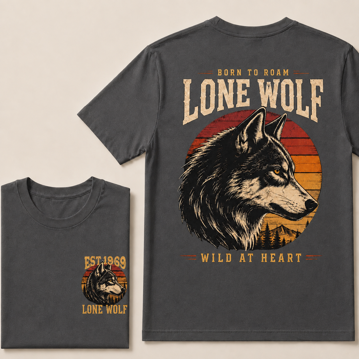 Custom Est.Year Born To Roam Lone Wolf Wild At Heart T‐Shirt