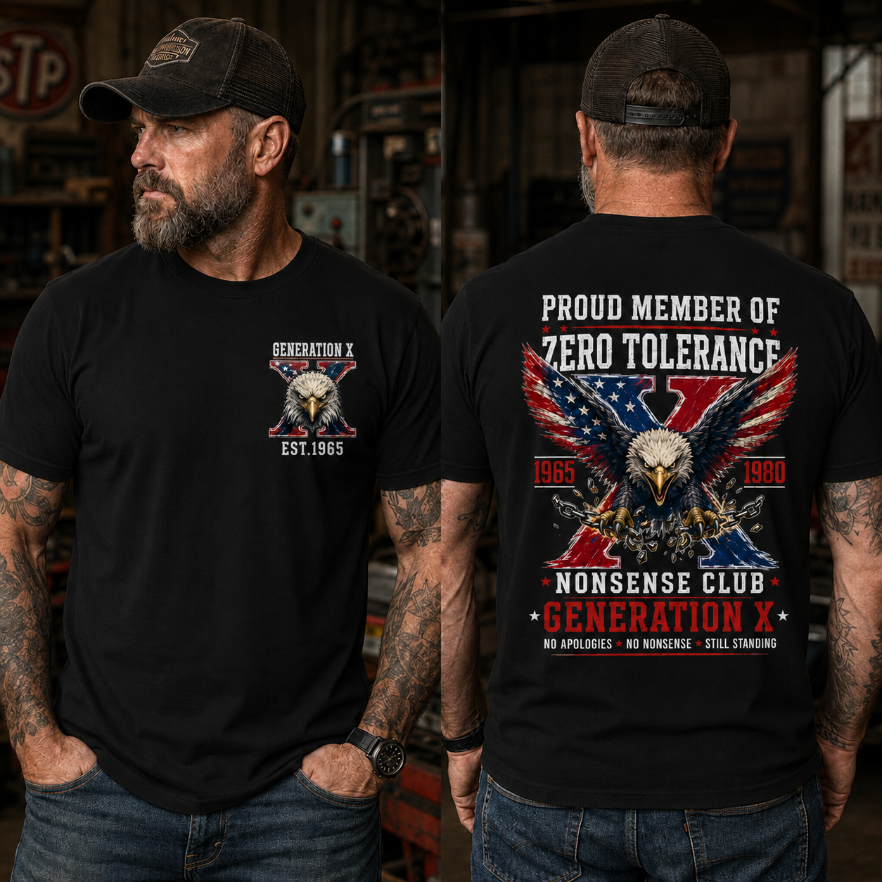 Proud Member Of Zero Tolerance Nonsense Club Generation X 1965-1980 American Flag Eagle Breaking Chains Patriotic T-Shirt