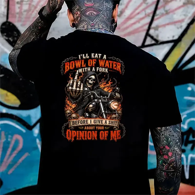 Personalized Year 1965-1980 I'll Eat A Bowl Of Water With A Fork Shirt, Biker Skull Graphic Tee