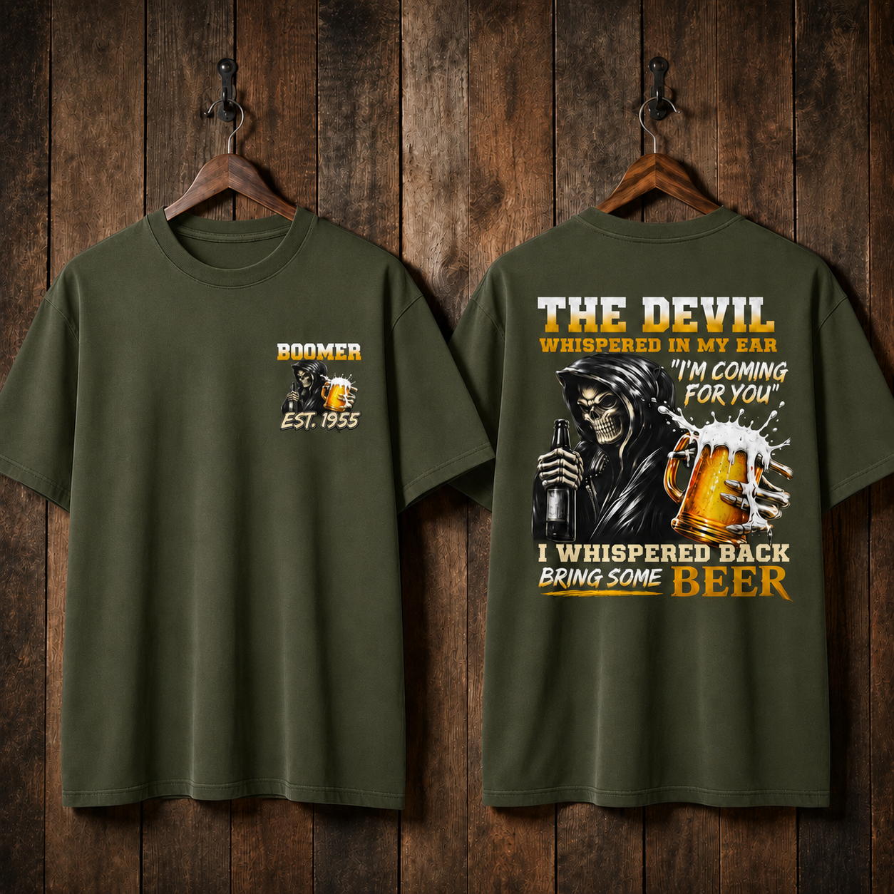 The Devil WhisperedTM Boomer/Gen X Beer T-Shirt | Custom EST Year Grim Reaper Tee