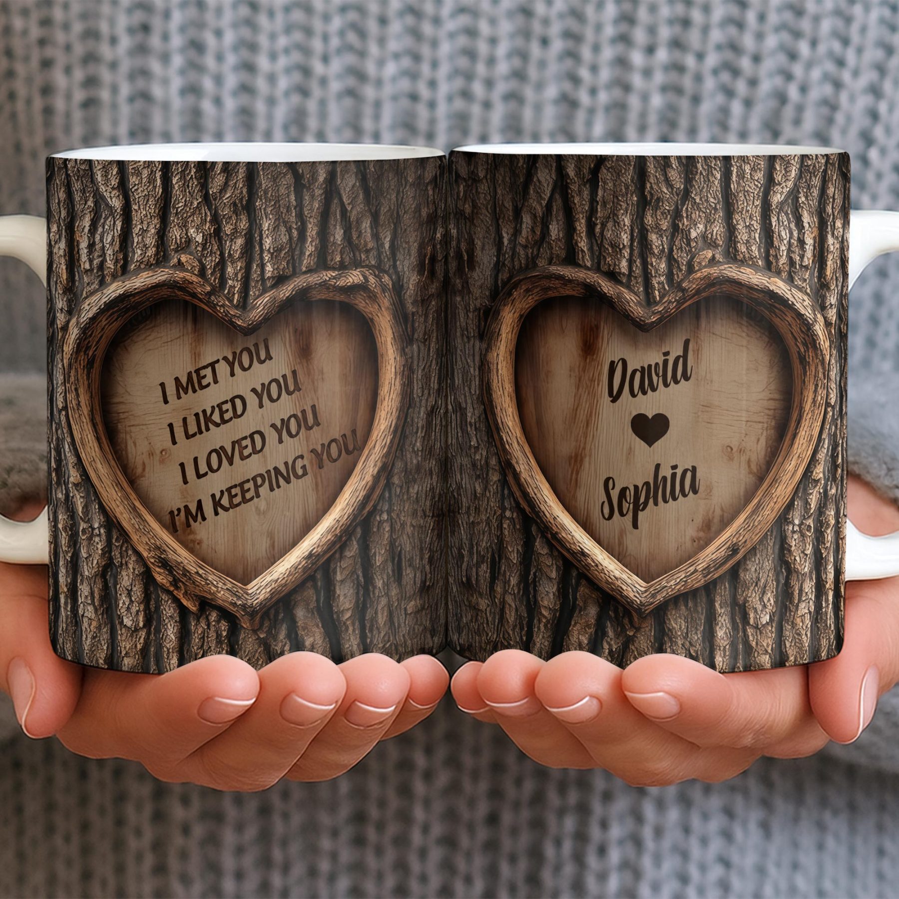 I Met You, I Liked You, I Loved You, I'm Keeping You Tree Bark and Heart, Coffee Mug, Gift For Lovers