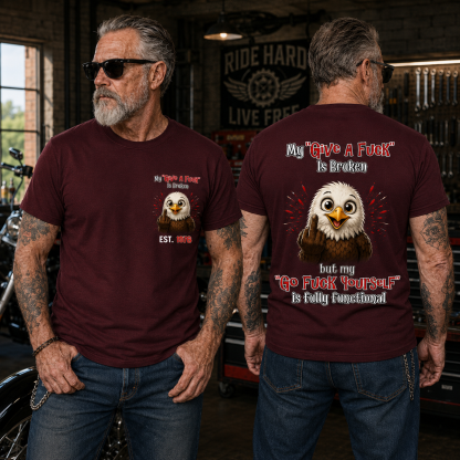 My “Give A F*ck” Is Broken Funny Bald Eagle Graphic Tee | Custom EST Year Shirt