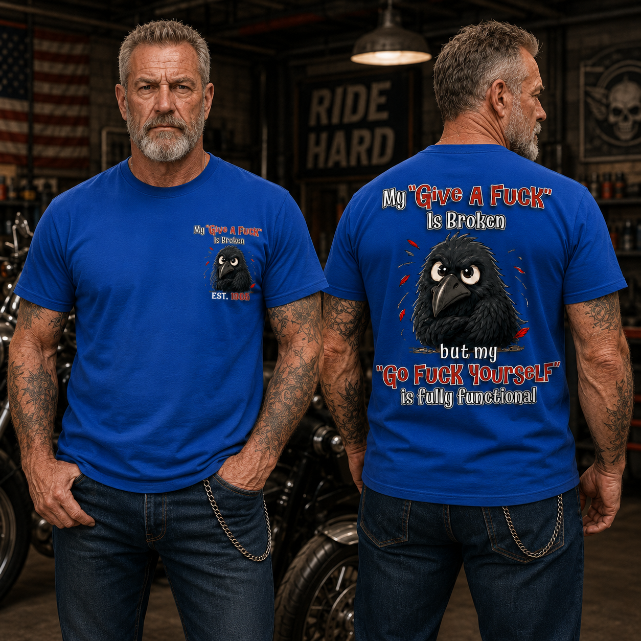 My “Give A F*ck” Is Broken Funny Crow Graphic Tee | Custom EST Year Shirt