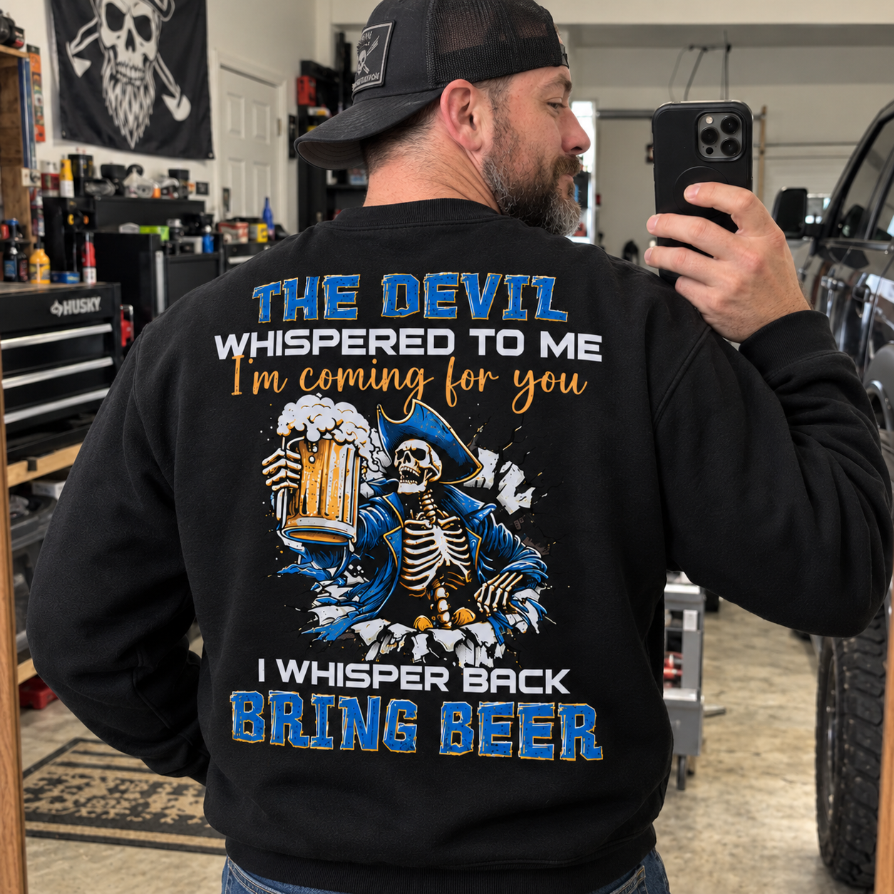 The Devil Whispered To Me I Whisper Back Bring Beer Gen X//Boomer Custom Birth Year Crewneck Sweatshirt