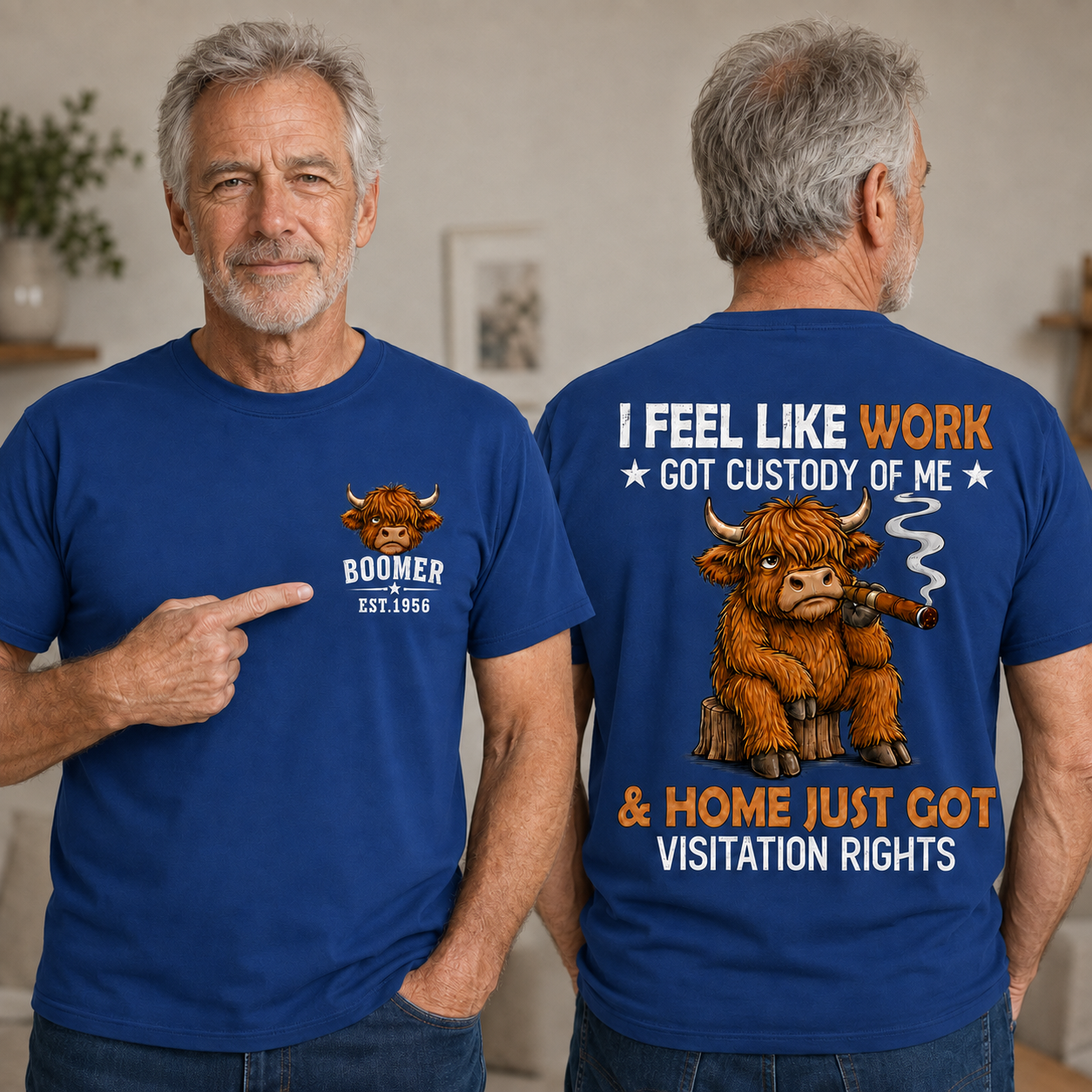 I Feel Like Work Got Custody Of Me Shirt, Funny Highlandcow Cigar Custom Year Tee