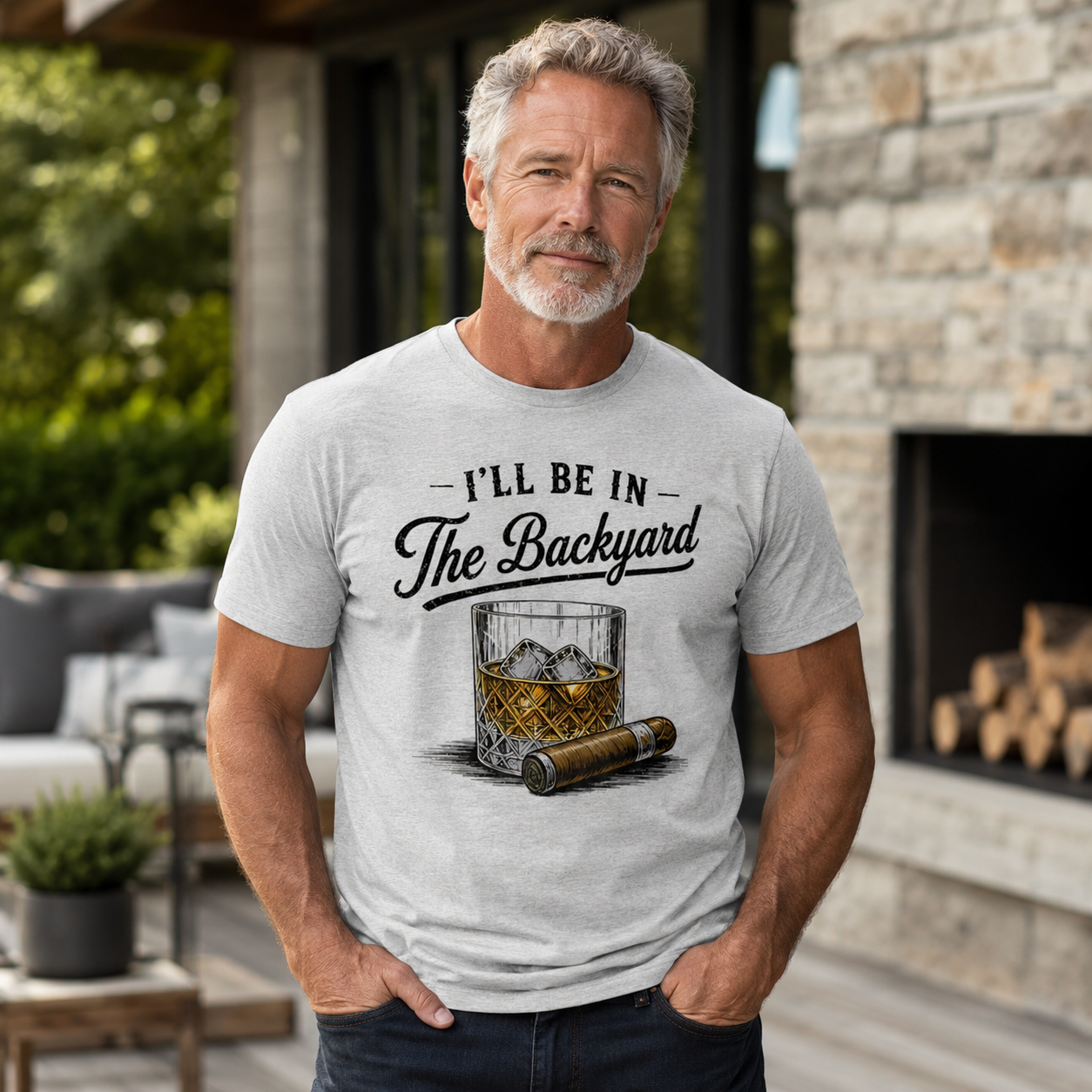 I'll Be in The Backyard Funny Bourbon Cigar Lover T-Shirt, Funny Cigar Whiskey Tee