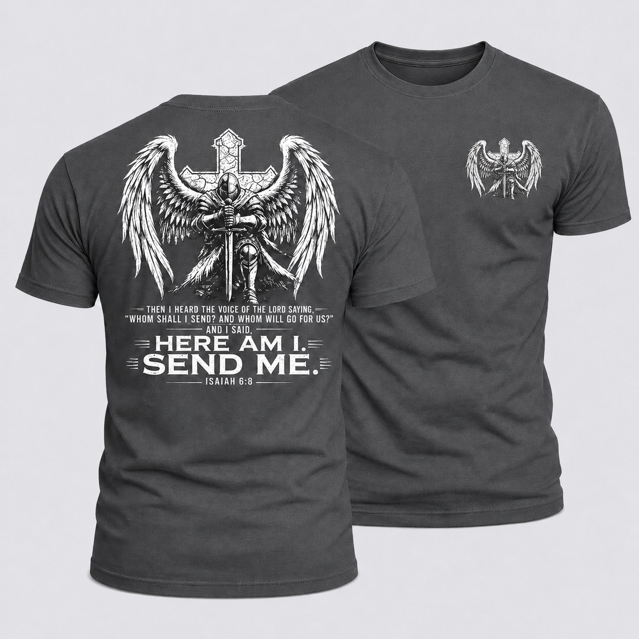 Luxe Mercerized Cotton Tee - Here I Am Send Me Isaiah 6:8 Knight Templar Crusader