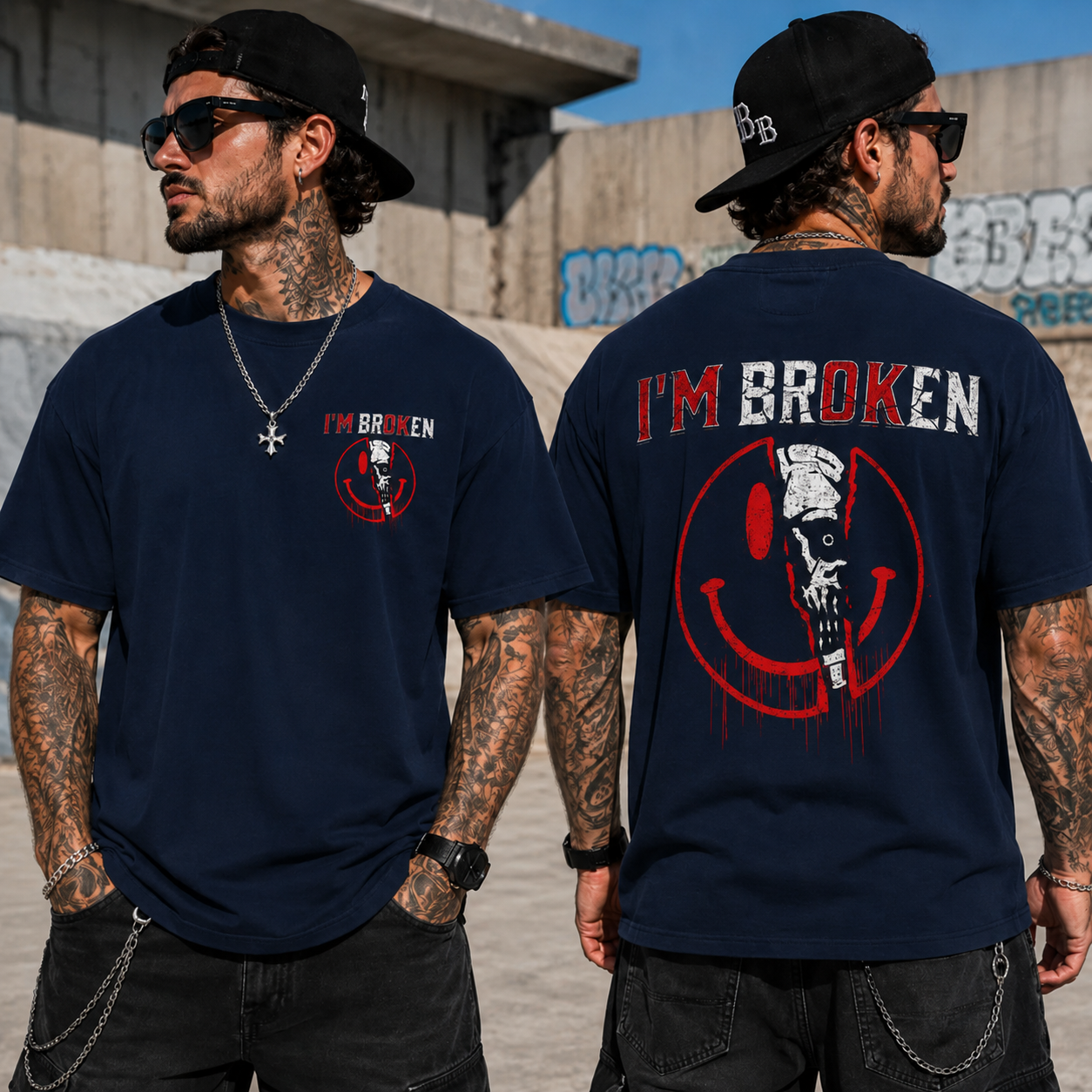 I'm BrokenTM Skull Smiley Graphic T-Shirt