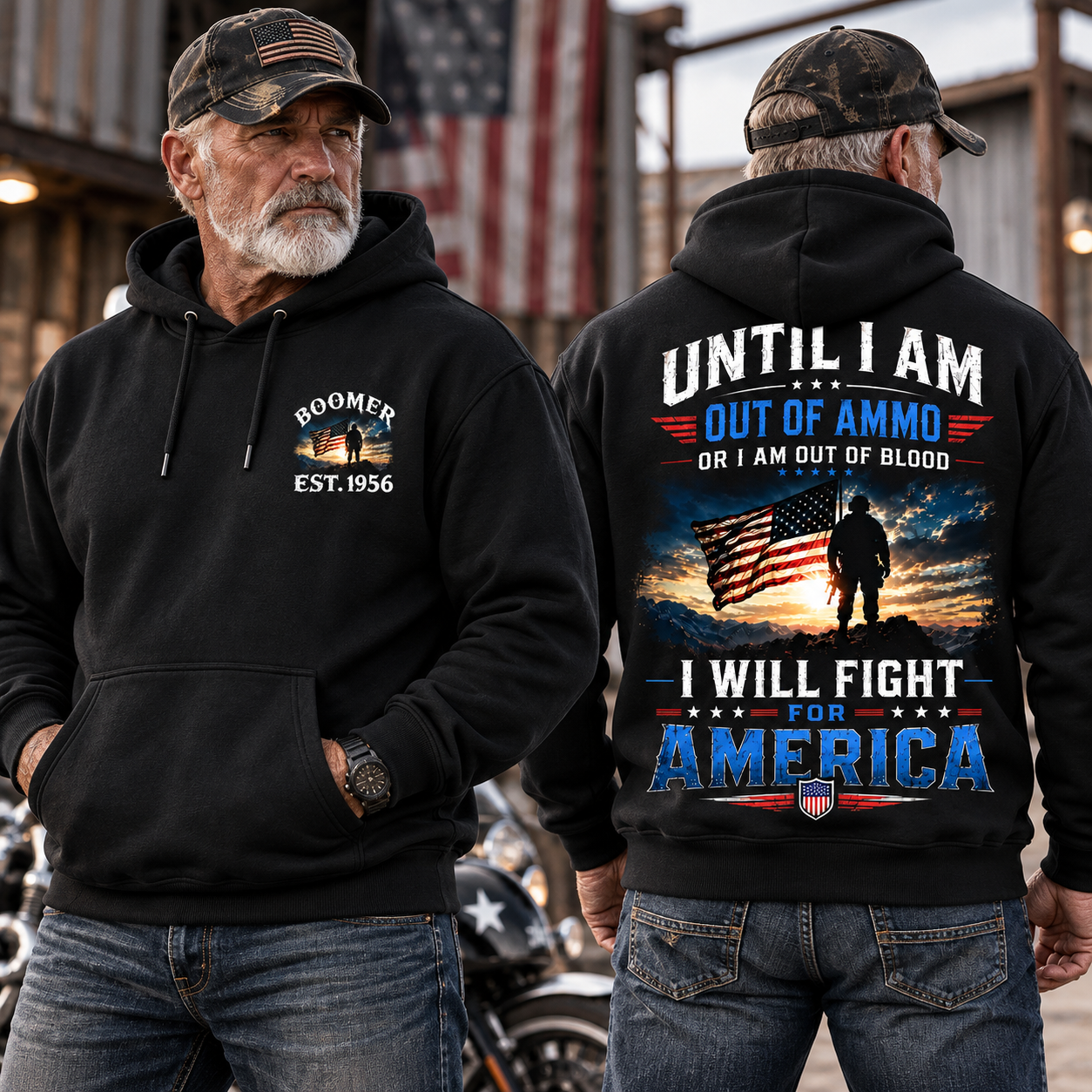 Until I Am Out Of Ammo Or I Am Out Of Blood I Will Fight For America Boomer/Gen X Custom Year Hoodie