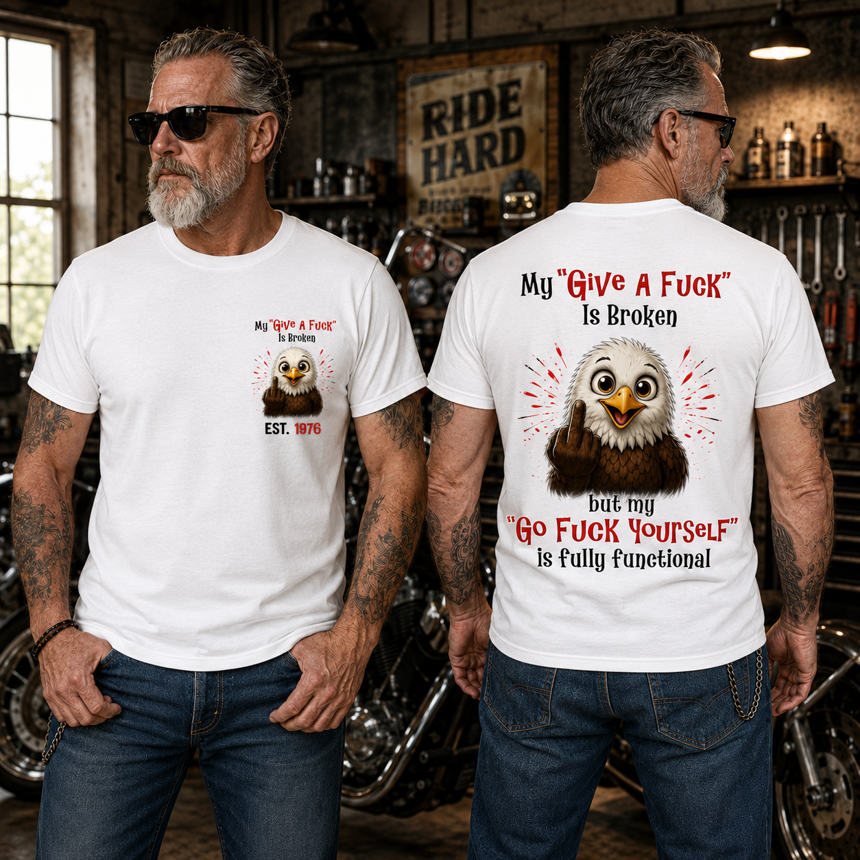 My “Give A F*ck” Is Broken Funny Bald Eagle Graphic Tee | Custom EST Year Shirt