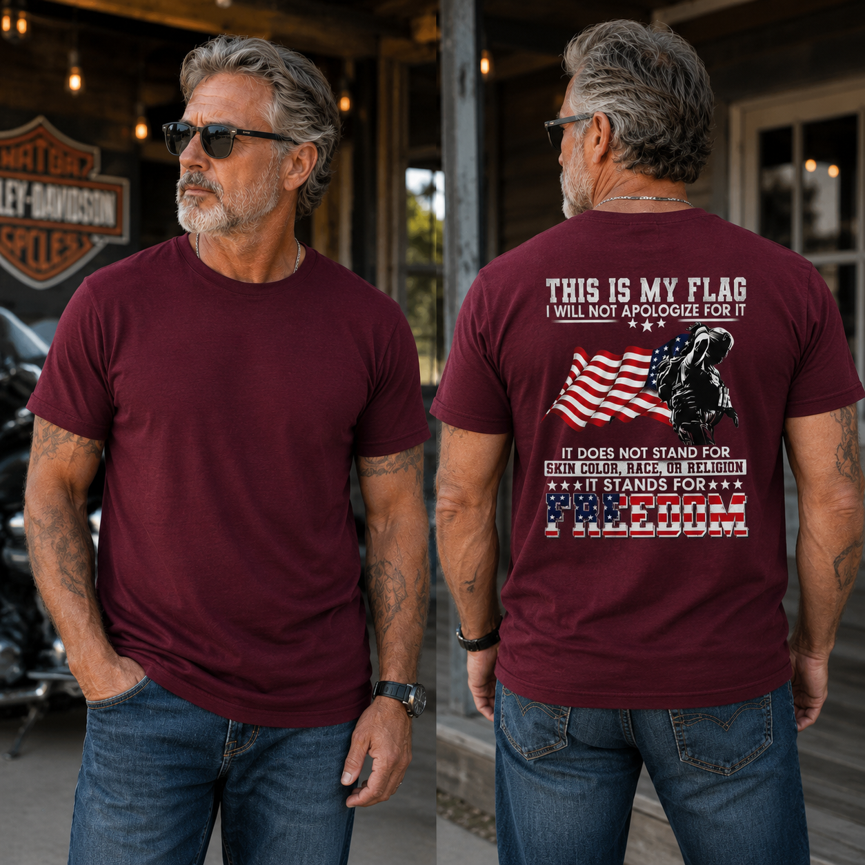Soldier Silhouette USA Flag Patriotic T-Shirt